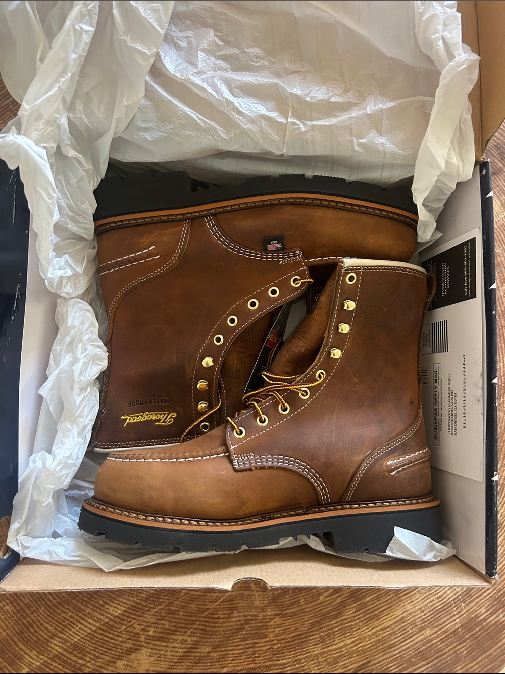Thorogood Brown Moc Toe Work Boots - 1957 Series Men's Waterproof Lace-Up Size 8